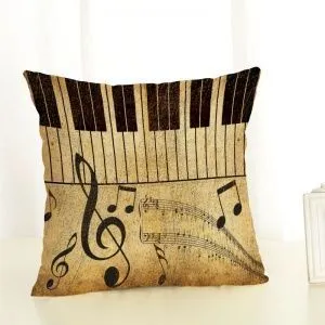 Чехол на декоративную подушку. Клавиши, скрипичный ключ. Хлопок. Размер 45 х 45 см.