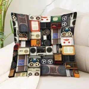 Чехол на декоративную подушку Ретро аудио техника. Хлопок. Размер 45 х 45 см.