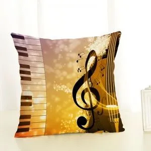 Чехол на декоративную подушку. Скрипичный ключ, клавиши. Хлопок. Размер 45 х 45 см.