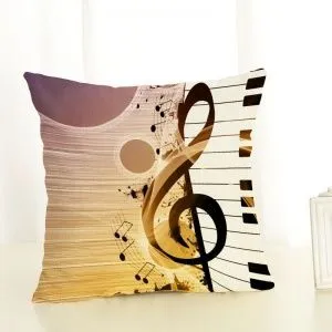 Чехол на декоративную подушку. Скрипичный ключ, клавиши, ноты. Хлопок. Размер 45 х 45 см.